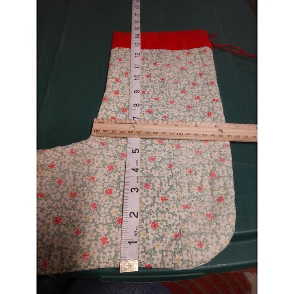 Handmade Quilted Christmas Stocking With Vintage Patchwork Design 14" Tall Red C - Picture 3 of 4